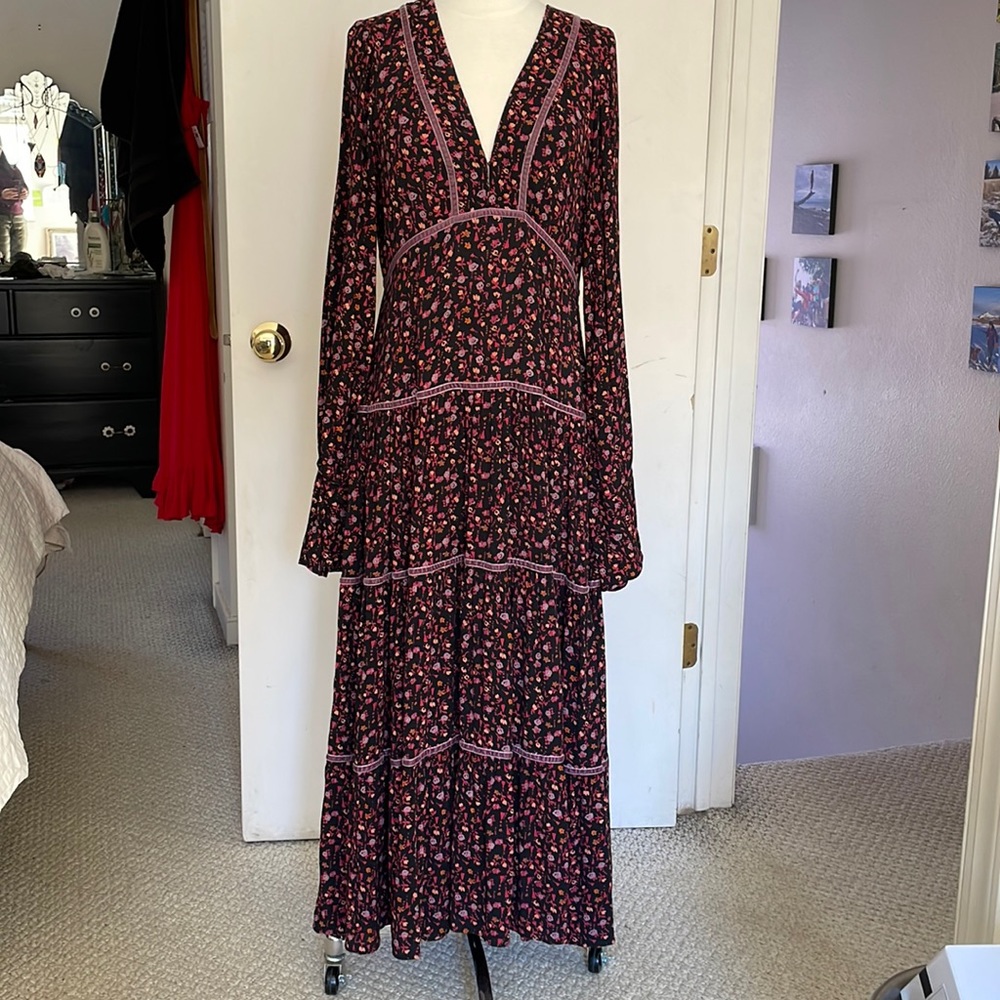 Free People maxi dress / black floral / size 10